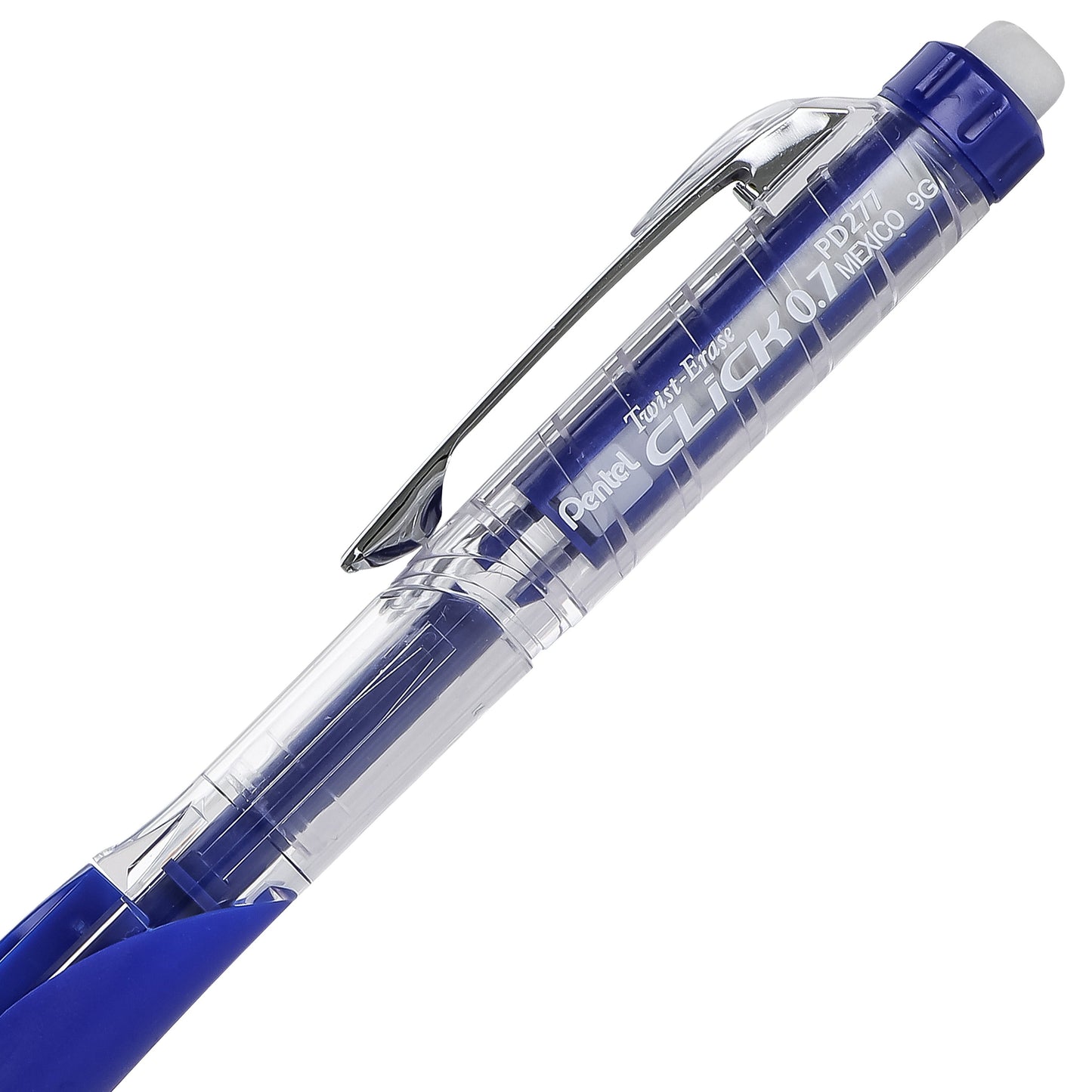 Twist-Erase Click Mechanical Pencil (0.7mm) Clear Barrel, Blue Grip (PD277TC)