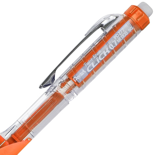 Twist-Erase CLICK  Mechanical Pencil, (0.7mm), Clear Barrel, Orange Grip (PD277TF)