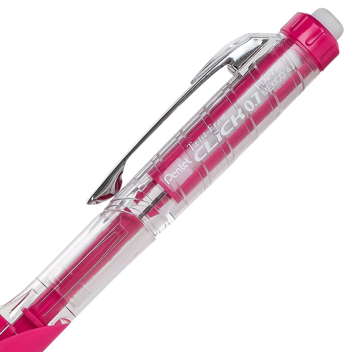 Twist-Erase Click Mechanical Pencil (0.7mm) Clear Barrel, Pink Grip (PD277TP)