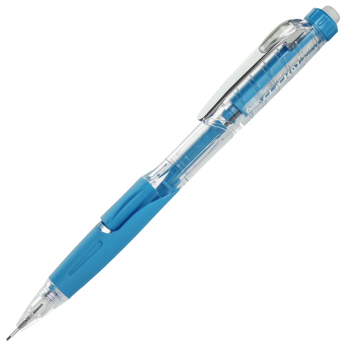 Twist-Erase CLICK  Mechanical Pencil, (0.7mm), Clear Barrel, Sky Blue Grip (PD277TS)
