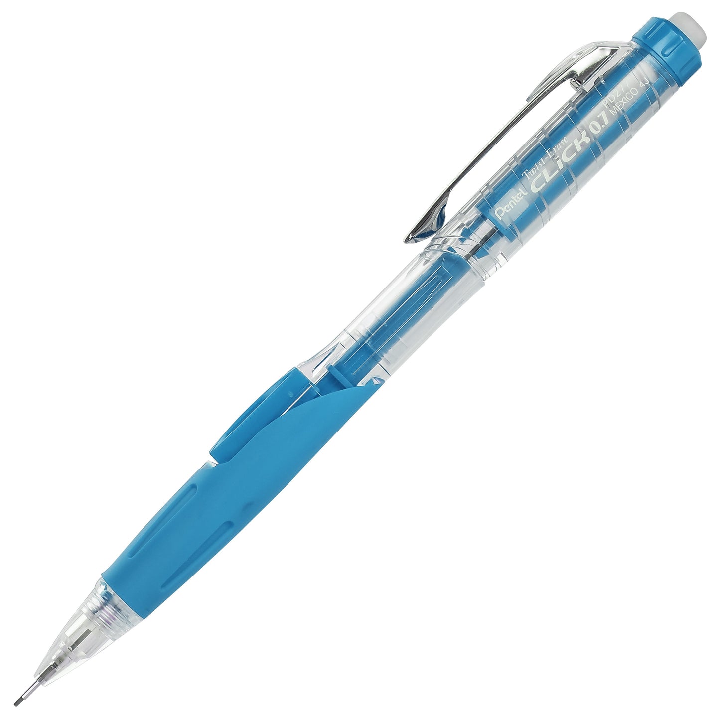 Twist-Erase CLICK  Mechanical Pencil, (0.7mm), Clear Barrel, Sky Blue Grip (PD277TS)