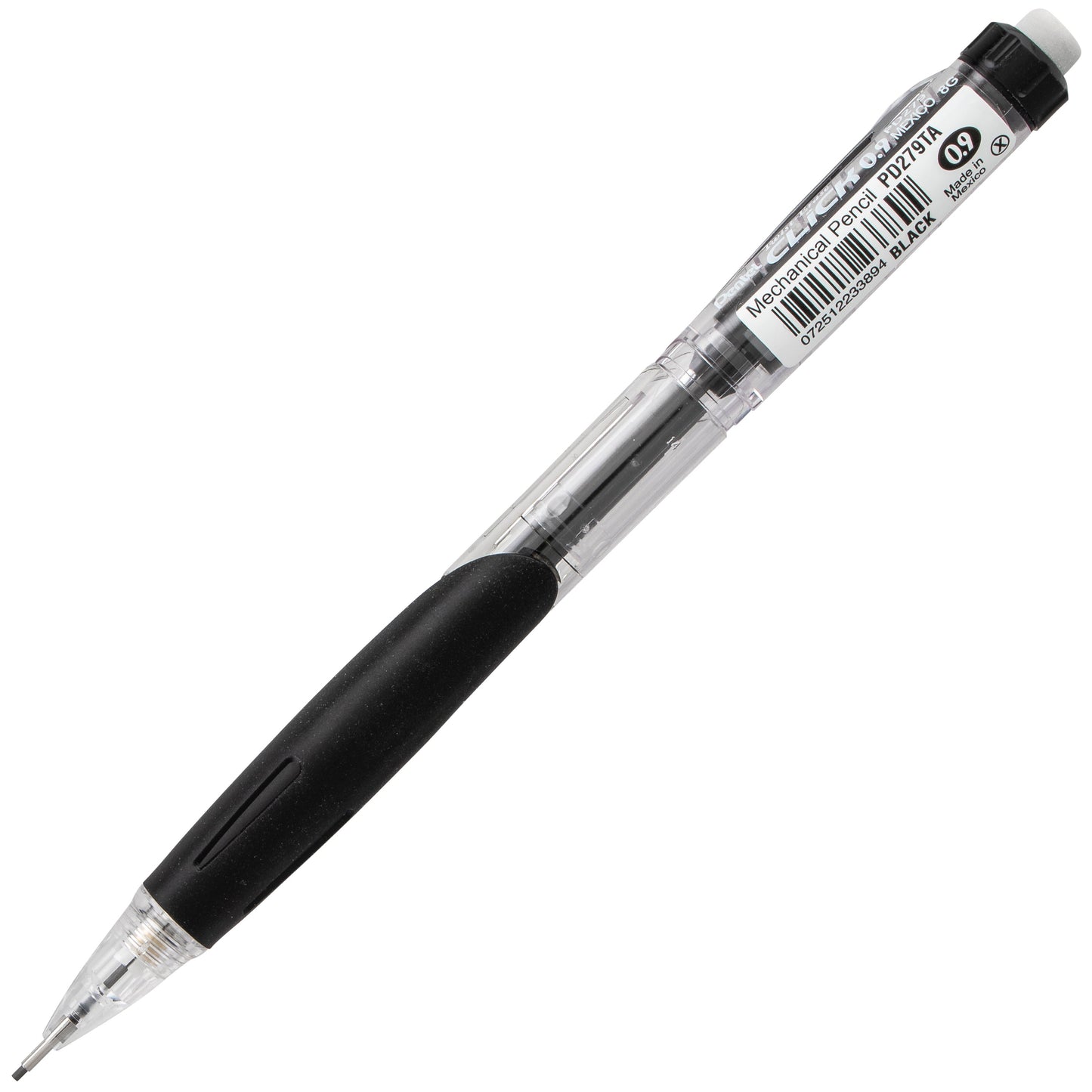 Twist-Erase Click Mechanical Pencil (0.9mm) Clear Barrel, Black Grip (PD279TA)