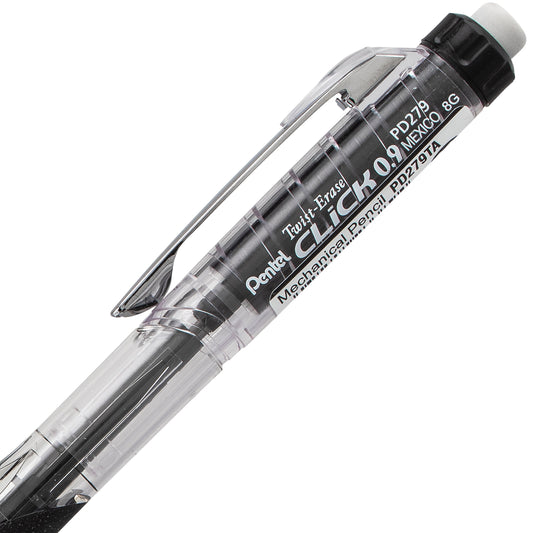 Twist-Erase Click Mechanical Pencil (0.9mm) Clear Barrel, Black Grip (PD279TA)