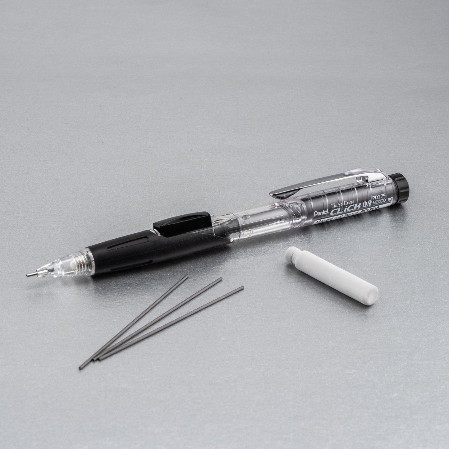 Twist-Erase Click Mechanical Pencil (0.9mm) Clear Barrel, Black Grip (PD279TA)