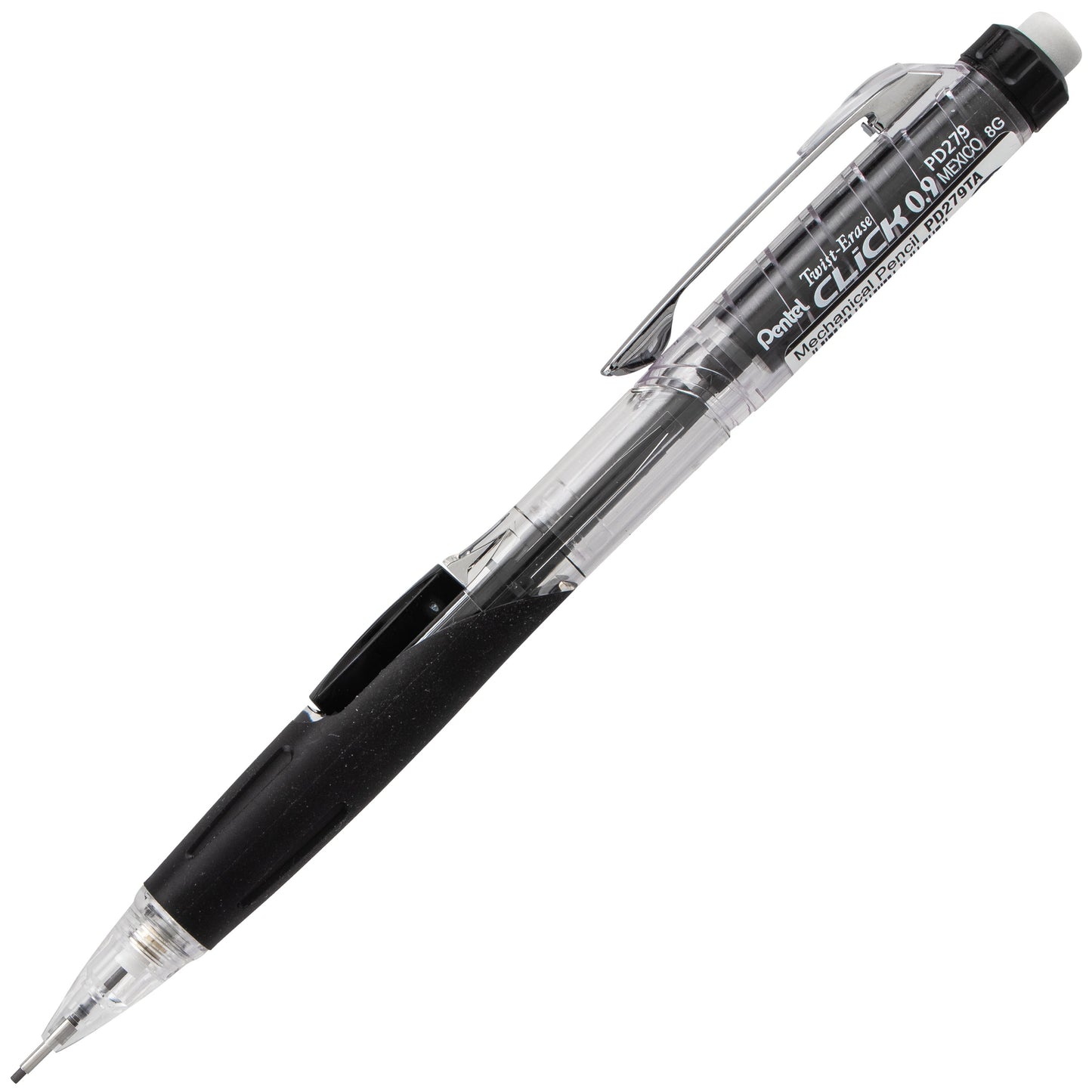 Twist-Erase Click Mechanical Pencil (0.9mm) Clear Barrel, Black Grip (PD279TA)
