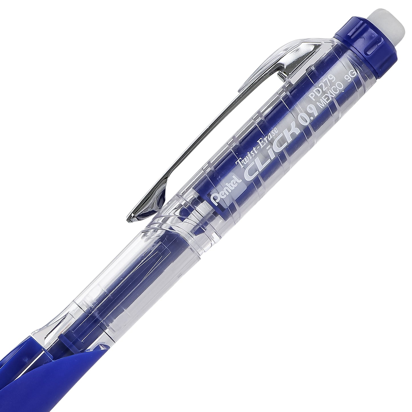 Twist-Erase Click Mechanical Pencil (0.9mm) Clear Barrel, Blue Grip (PD279TC)
