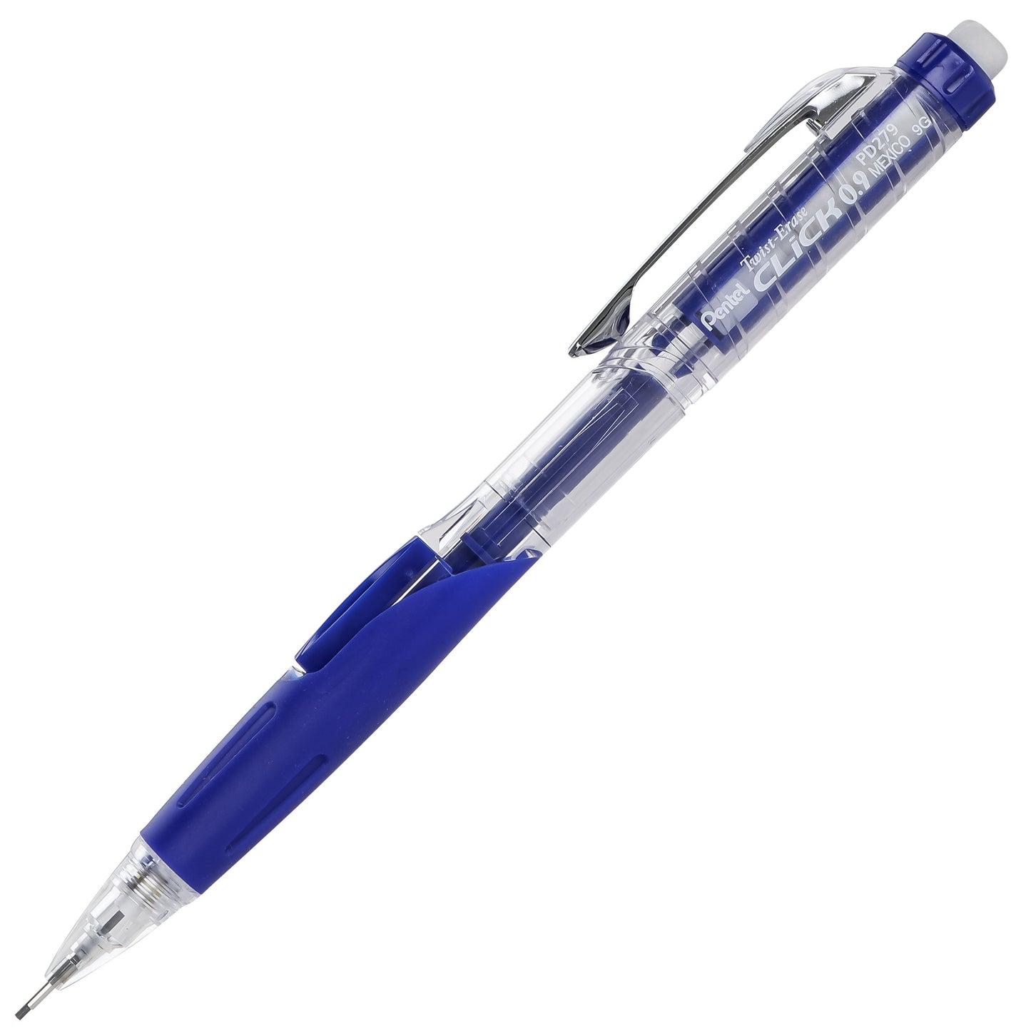 Twist-Erase Click Mechanical Pencil (0.9mm) Clear Barrel, Blue Grip (PD279TC)
