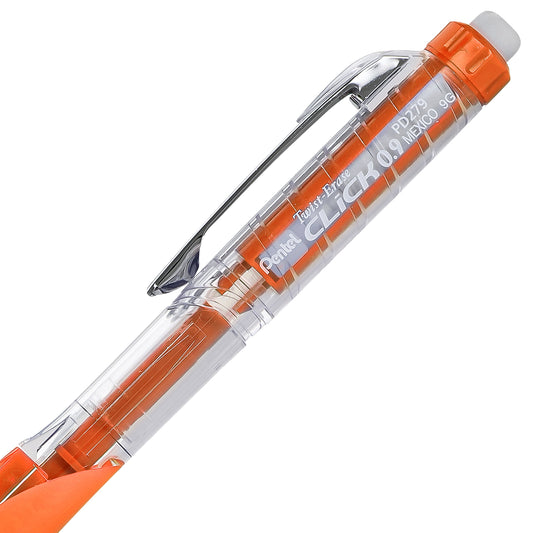 Twist-Erase Click Mechanical Pencil (0.9mm) Clear Barrel, Orange Grip (PD279TF)
