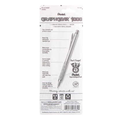 GraphGear 1000 Automatic Drafting Pencil (0.9mm), Eraser Refills, 1-Pk (PG1019EBP)