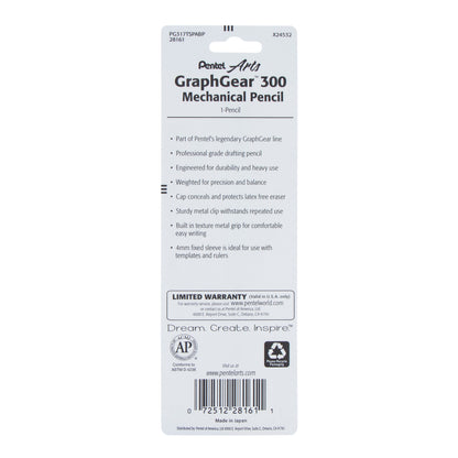 Pentel Arts GraphGear 300 Mechanical Pencil, (0.5mm) Fine line, 1-Pack, Sky Blue Barrel (PG317TSPABP)