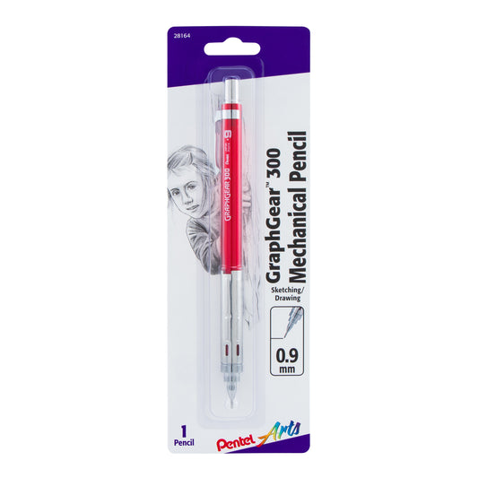 Pentel Arts GraphGear 300 Mechanical Pencil, (0.9mm) Thick line, 1-Pack, Red Barrel (PG319TBPABP)