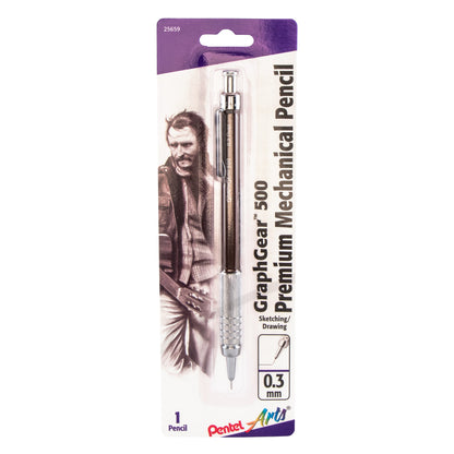 Pentel Arts GraphGear 500 Premium Drafting Pencil (0.3mm), Brown Barrel, 1-Pk (PG523EPABP)