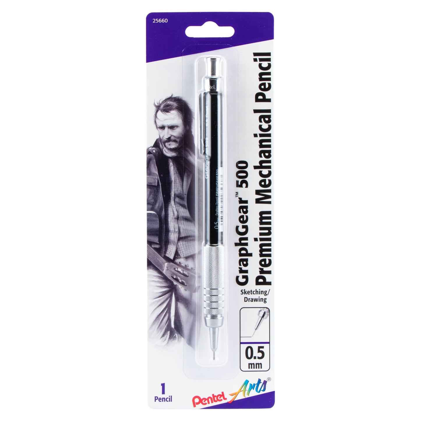 Pentel Arts GraphGear 500 Premium Drafting Pencil (0.5mm), Black Barrel, 1-Pk (PG525APABP)