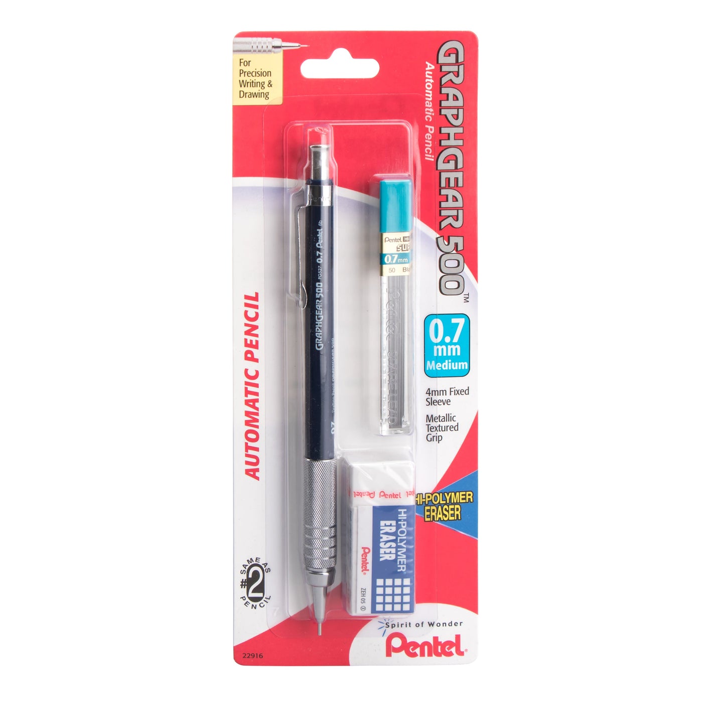 GraphGear 500 Automatic Drafting Pencil (0.7mm), Blue Barrel 1-Pk  with Lead & Small Block Eraser (PG527LEBP)