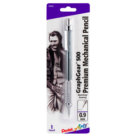 Pentel Arts GraphGear 500 Premium Drafting Pencil (0.9mm), Gray Barrel, 1-Pk (PG529NPABP)