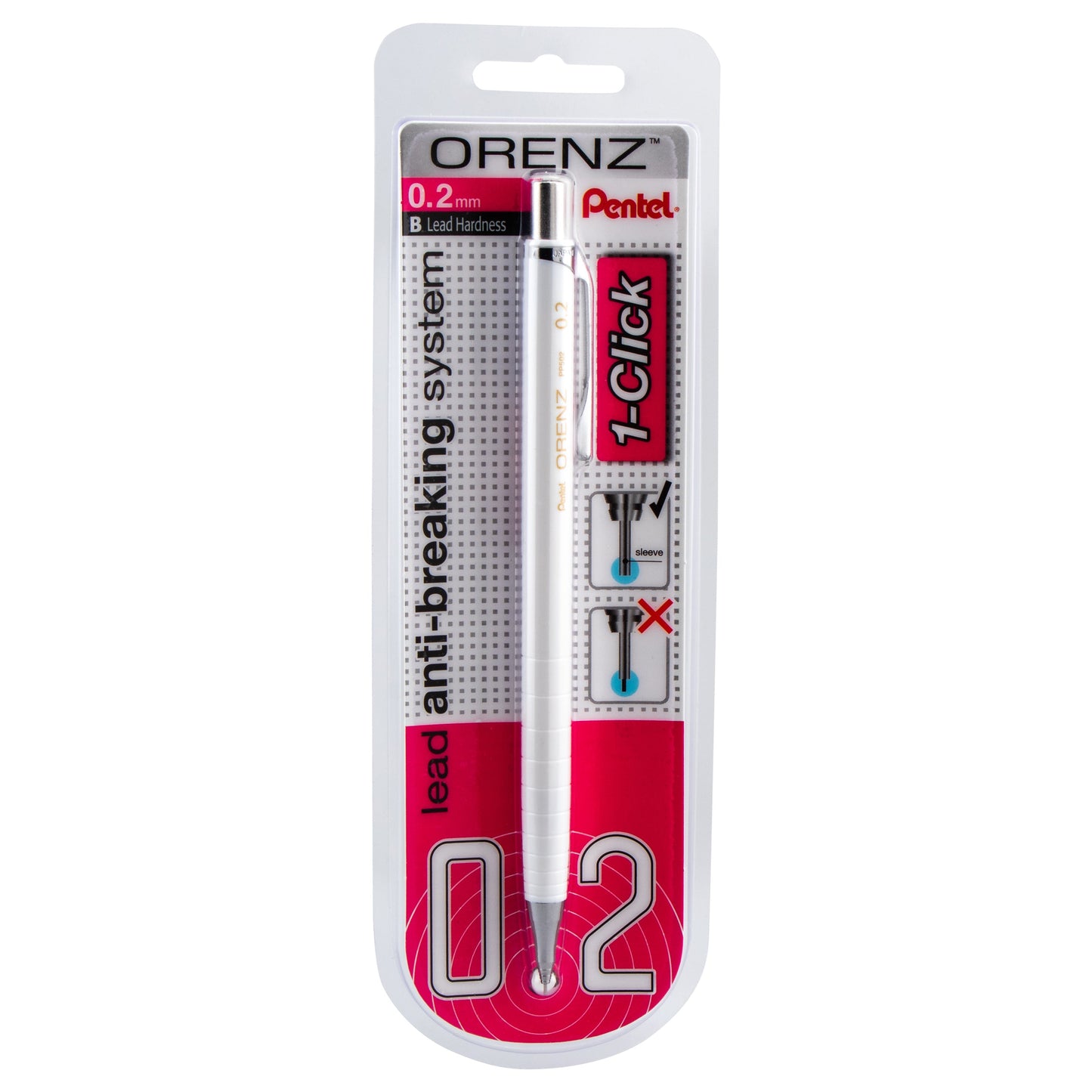 Pentel Arts ORENZ 1-Click Mechanical Pencil (0.2mm) White Barrel, 1-Pk, Japan Style Graphics (PP502WPABP)