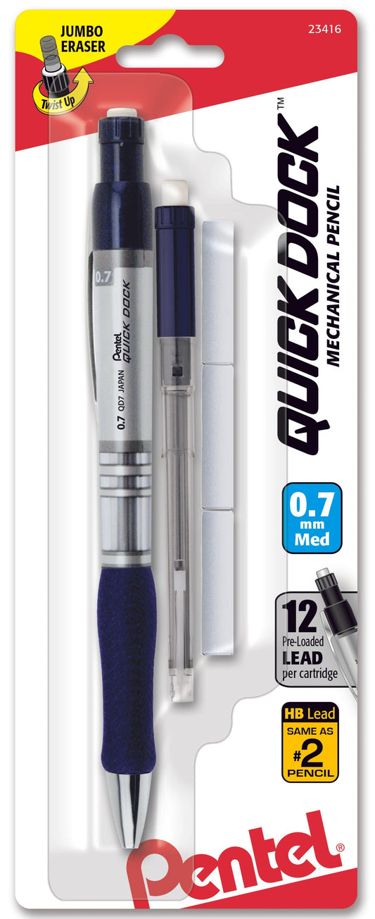 Quick Dock Mechanical Pencil (0.7mm) 1-Pk + 1 Refill Cartridge + 3 Erasers (QD7ELE3BP)