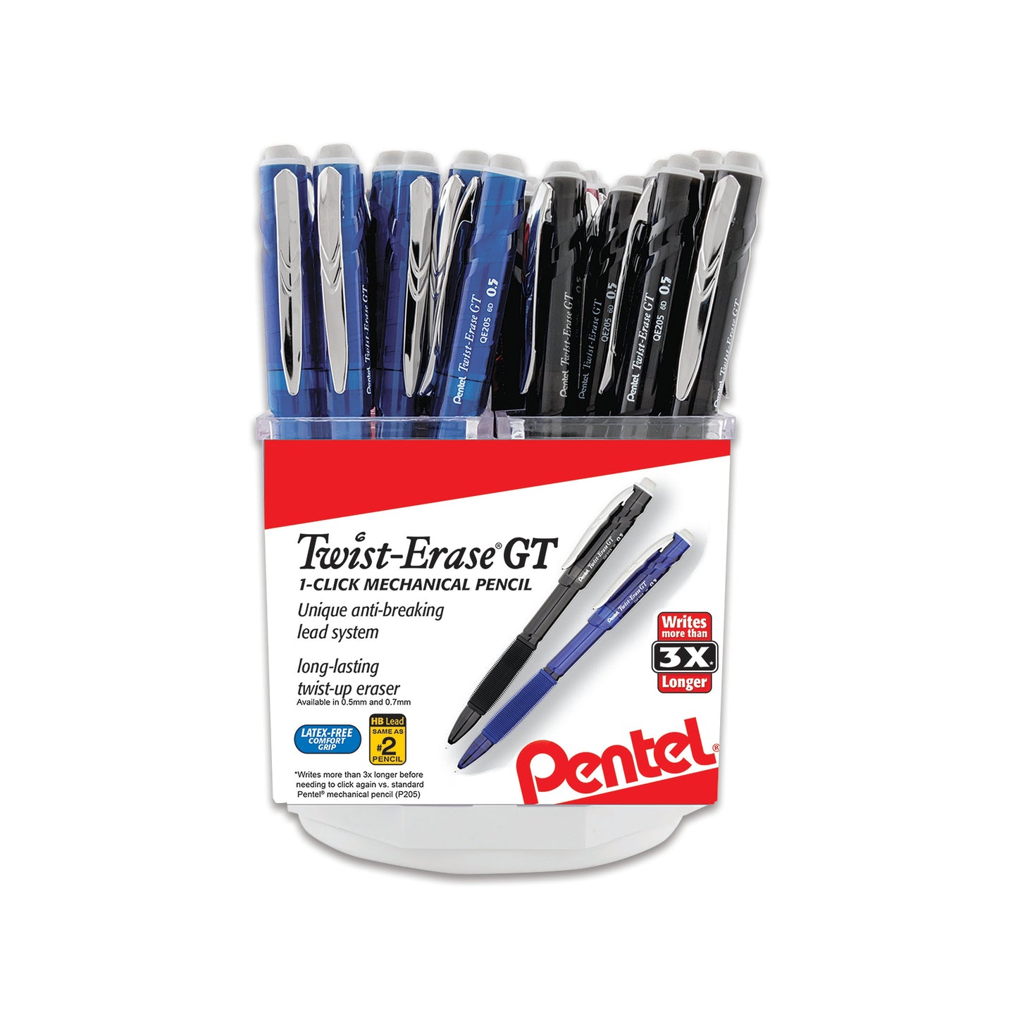 Twist-Erase GT 1-Click Mechanical Pencil, (0.5mm) Assorted Barrel Colors, 
Spinner Display - 48 Pieces (QE205-4)
