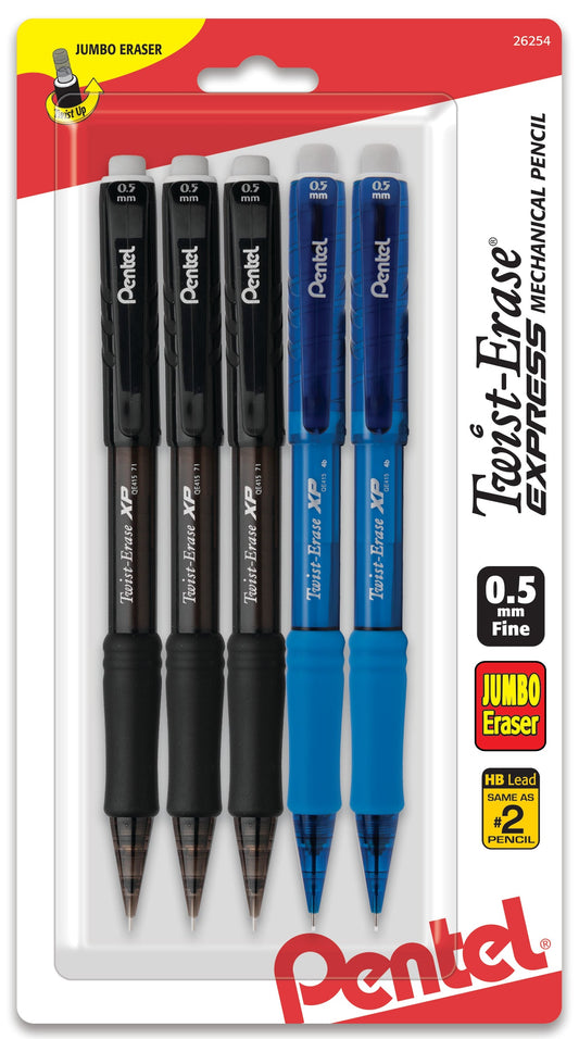 Twist-Erase EXPRESS Mechanical Pencil (0.5mm) Assorted Barrel Colors (A/C) 5-Pk (QE415BP5M1)