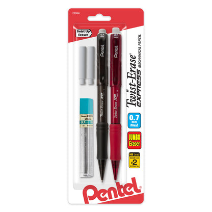 Twist-Erase EXPRESS Mechanical Pencil (0.7mm) Assorted Barrel Colors with Lead and eraser 2-Pk (QE417FLEBP2)