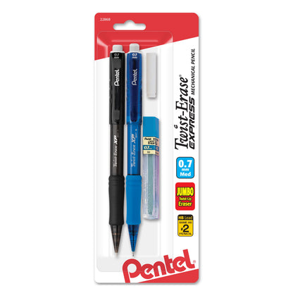 Twist-Erase EXPRESS Mechanical Pencil (0.7mm) Assorted Barrel Colors with Lead and eraser 2-Pk (QE417LEBP2)