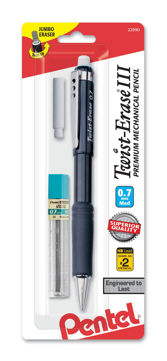 Twist-Erase III Mechanical Pencil, (0.7mm) Lead and Eraser Refill, 1-Pk (QE517LEBP)
