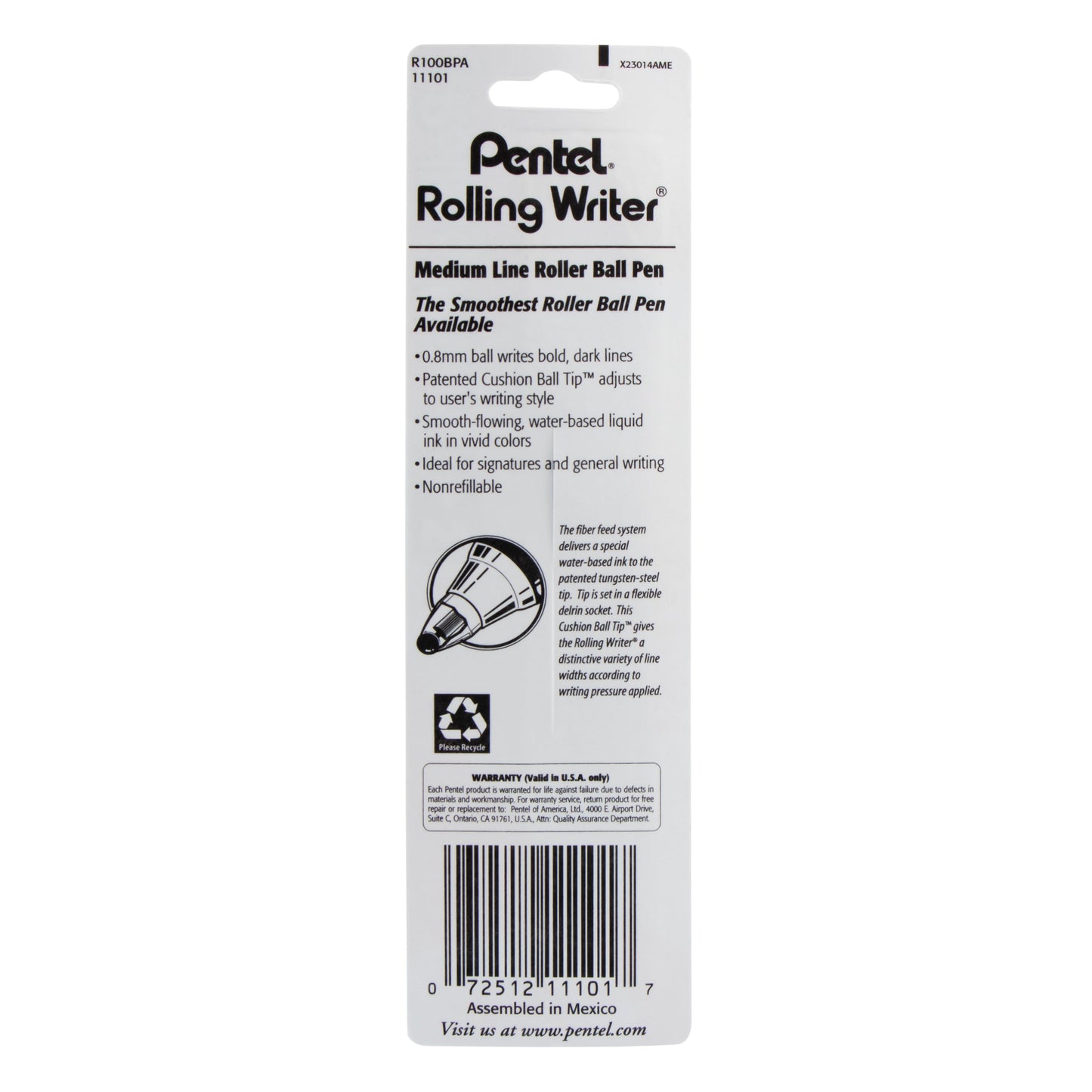 Rolling Writer Roller Ball Pen Medium Line, Black Ink 1-Pk (R100BPA)