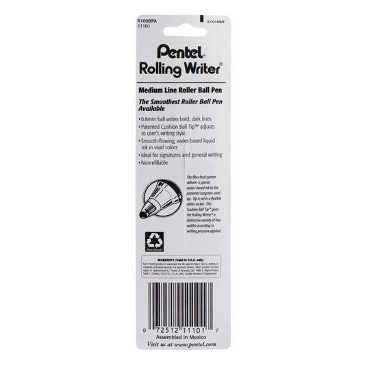 Rolling Writer Roller Ball Pen Medium Line, Black Ink 1-Pk (R100BPA)