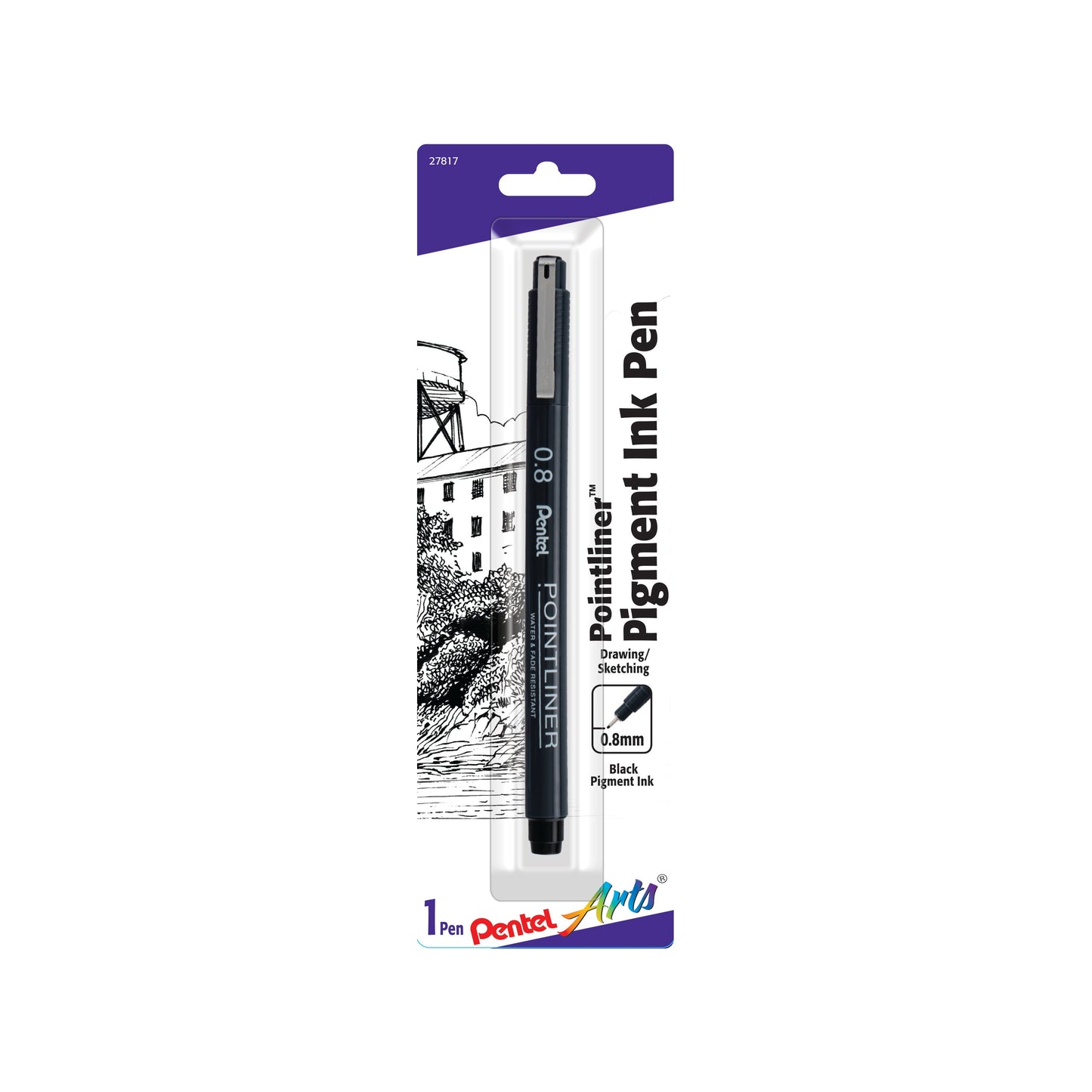 Pentel Arts Pointliner Pen, 1-Pack, 0.8mm, Black Ink (S20P8BPA)