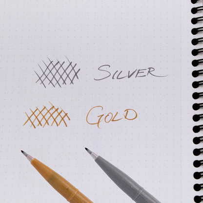Pentel Arts Sign Pen Brush Tip, Gold/Silver, 2-Pk (SES15CBPXZ)