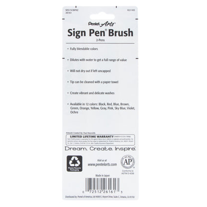 Pentel Arts Sign Pen Brush Tip, Gold/Silver, 2-Pk (SES15CBPXZ)