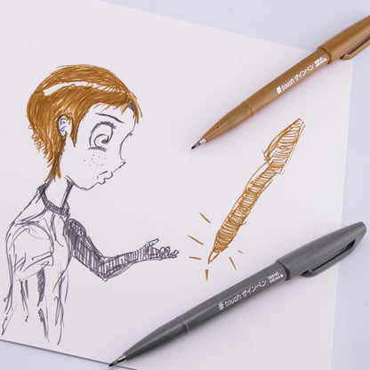 Pentel Arts Sign Pen Brush Tip, Gold/Silver, 2-Pk (SES15CBPXZ)