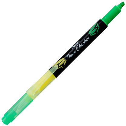 Twin Checker Dual-tip Highlighter, Chisel Tip, Yellow/Green Ink (SLW8-GK)