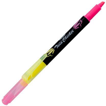Twin Checker Dual-tip Highlighter, Chisel Tip, Yellow/Pink Ink (SLW8-GP)