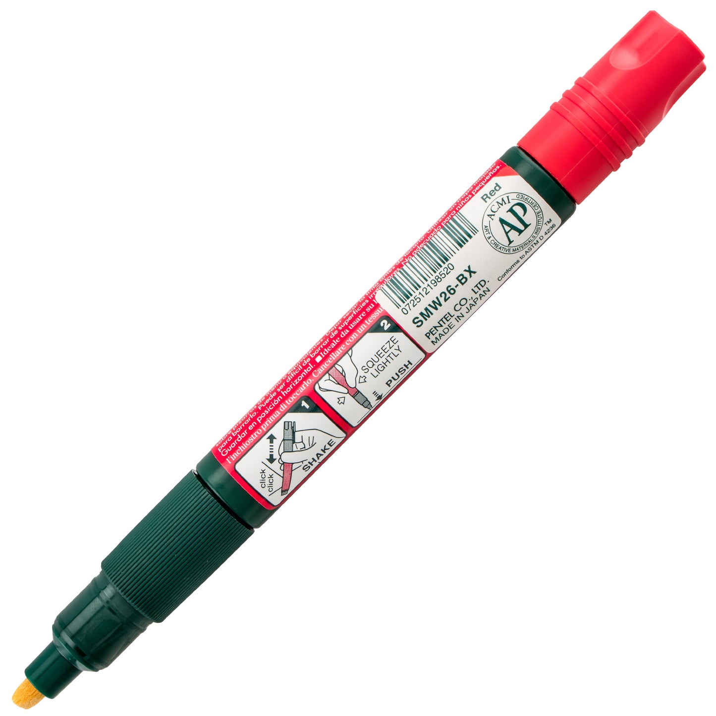 Pentel Arts Wet Erase Chalk Marker, Chisel Tip, Red Ink (SMW26-B)