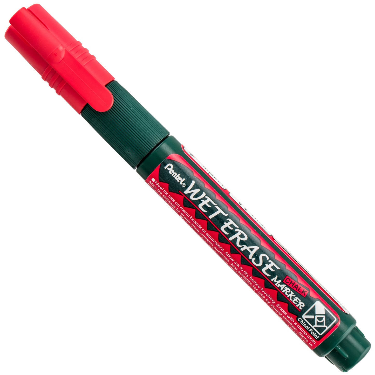 Pentel Arts Wet Erase Chalk Marker, Chisel Tip, Red Ink (SMW26-B)