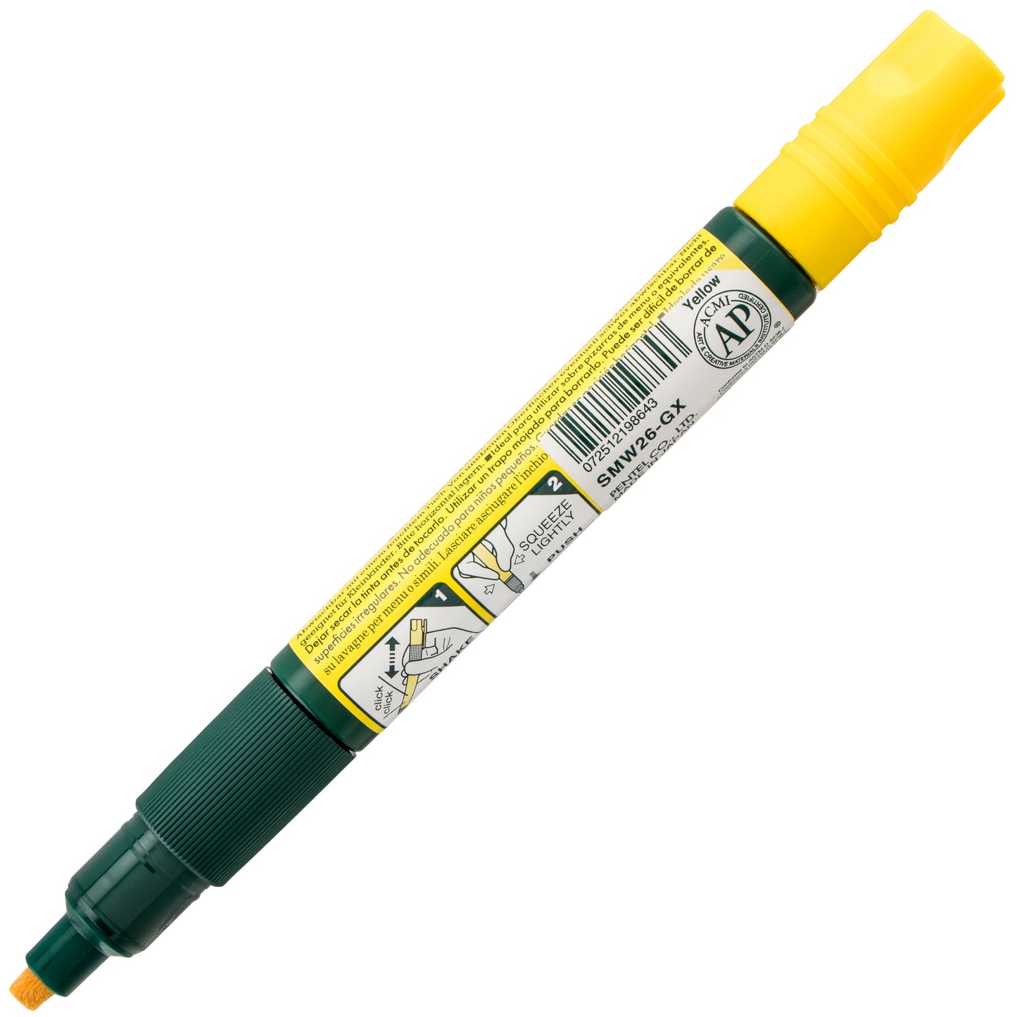 Pentel Arts Wet Erase Chalk Marker, Chisel Tip, Yellow Ink (SMW26-G)