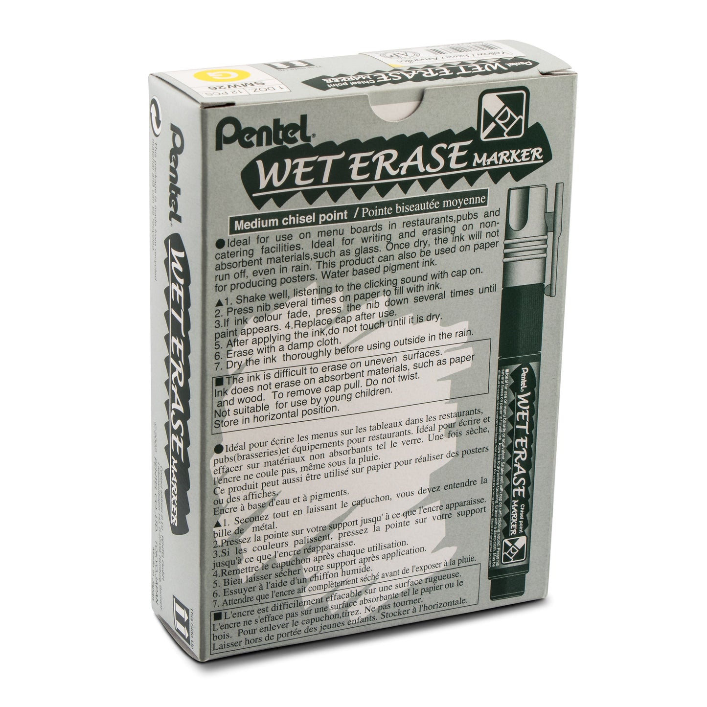 Pentel Arts Wet Erase Chalk Marker, Chisel Tip, Yellow Ink (SMW26-G)