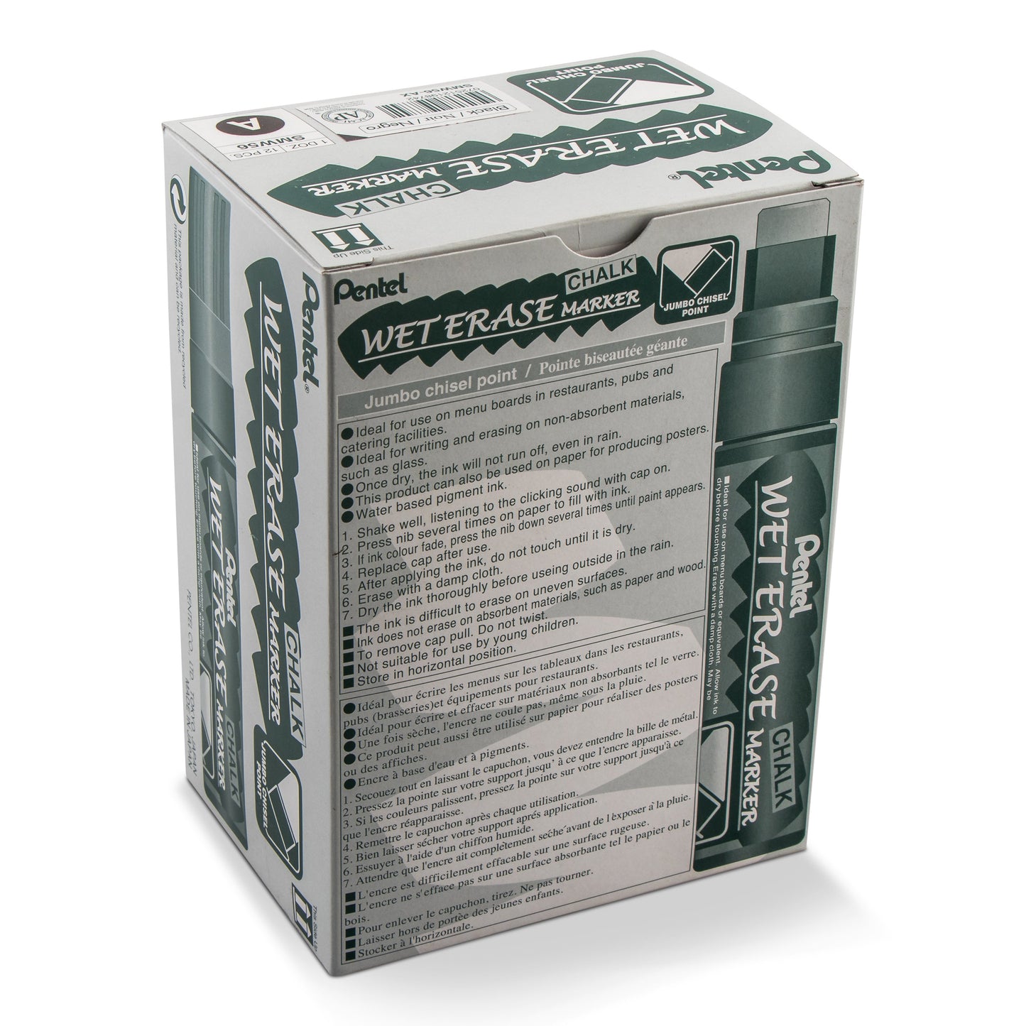 Pentel Arts Wet Erase Chalk Marker, Jumbo Tip, Black Ink (SMW56-A)