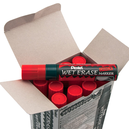 Pentel Arts Wet Erase Chalk Marker, Jumbo Tip, Red Ink (SMW56-B)