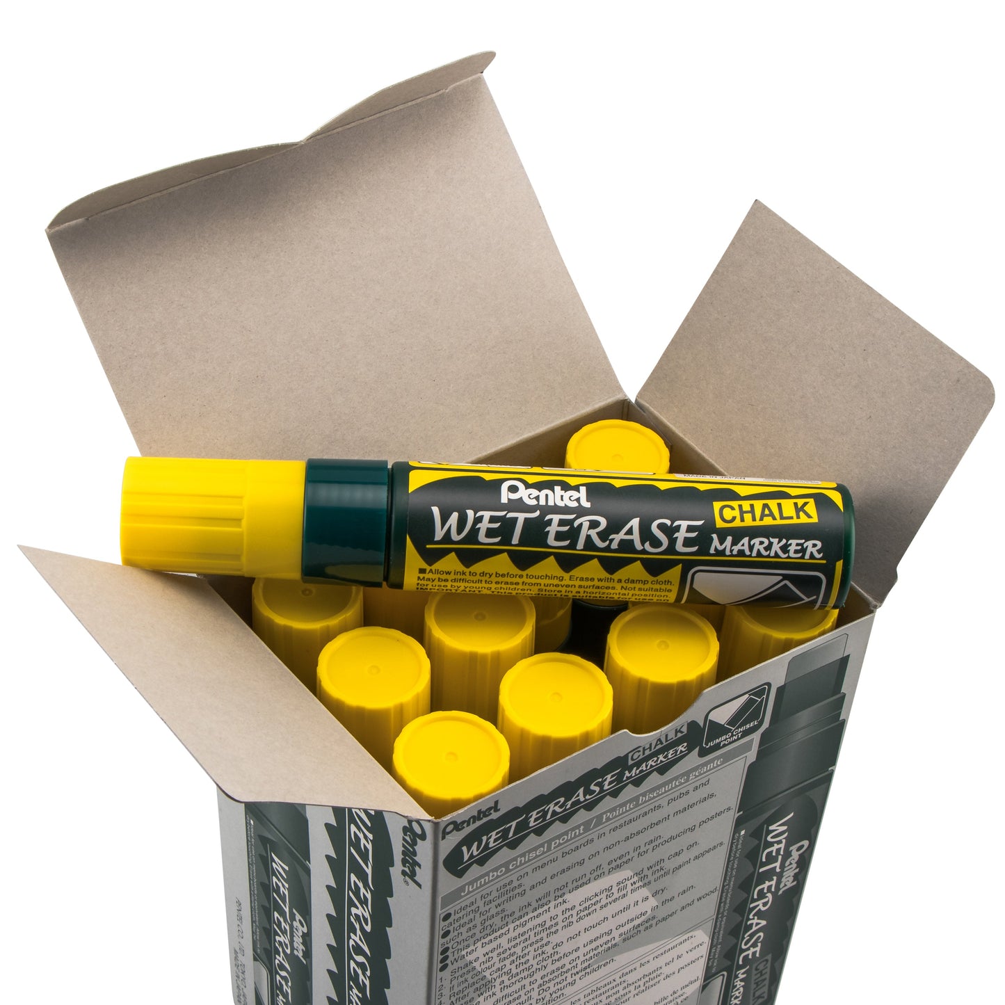Pentel Arts Wet Erase Chalk Marker, Jumbo Tip, Yellow Ink (SMW56-G)
