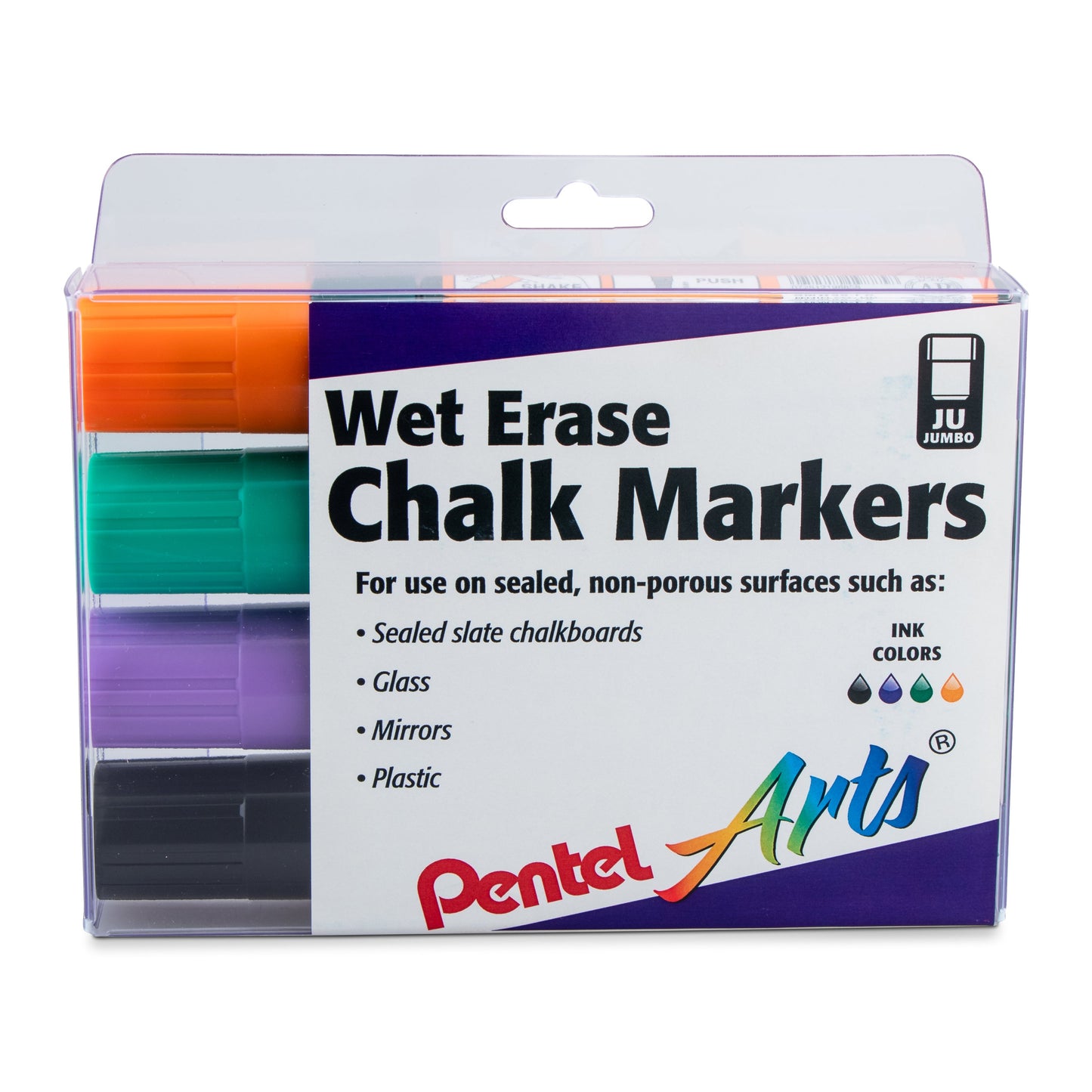 Pentel Arts Wet Erase Chalk Marker Set, Jumbo Tip, Assorted (ADFV) 4-Pk Plastic BOX (SMW56PC4M1)