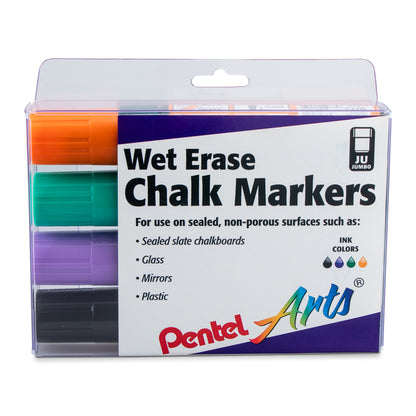 Pentel Arts Wet Erase Chalk Marker Set, Jumbo Tip, Assorted (ADFV) 4-Pk Plastic BOX (SMW56PC4M1)