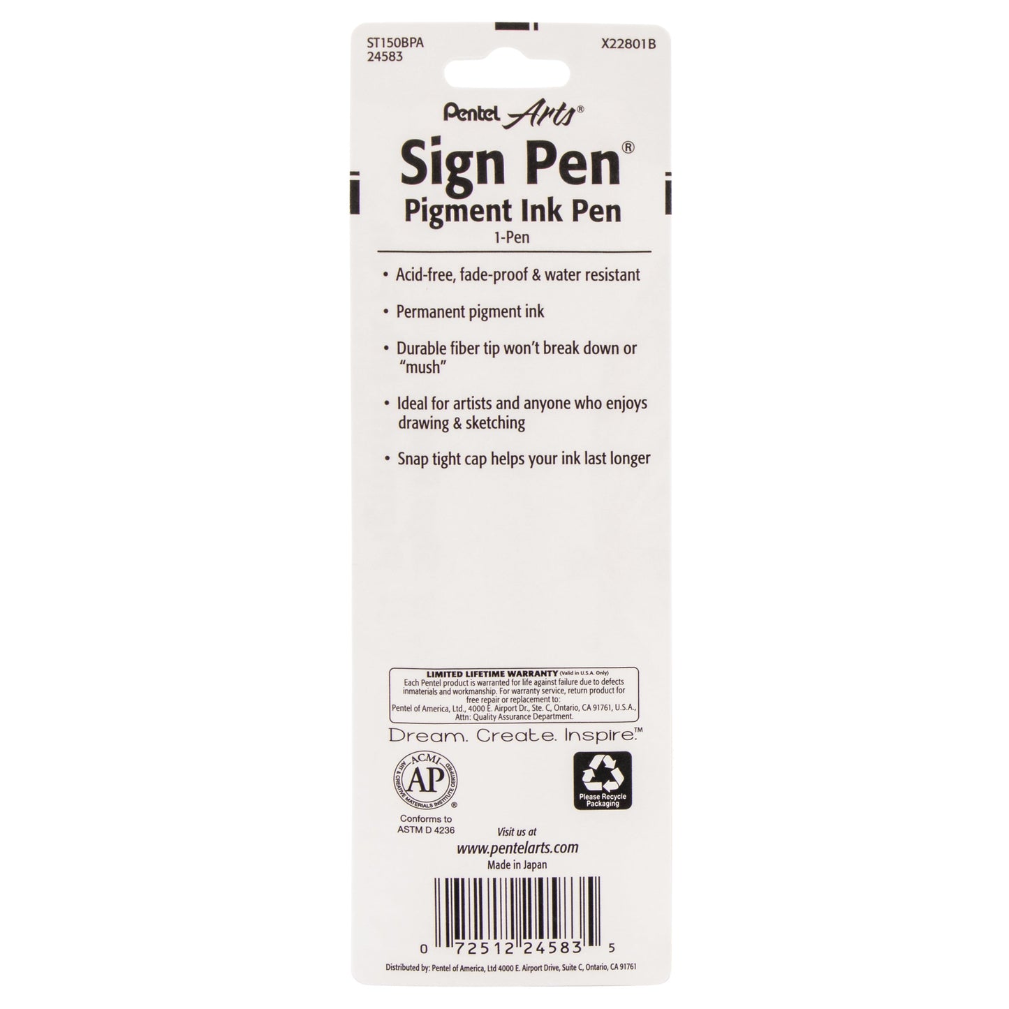 Pentel Arts Sign Pen with Pigment Ink - Black Ink 1-Pk (ST150BPA)