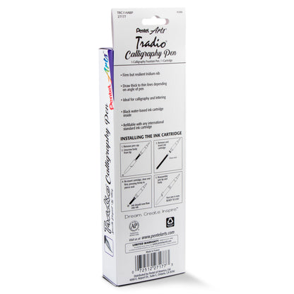 Pentel Arts Tradio Calligraphy Pen, Water-Based Ink, 1.4mm, Black Barrel/Ink, in Hanging Box (TRC114ABP)
