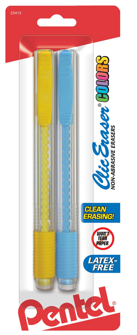 Clic Eraser COLORS, Assorted Eraser Colors 2-Pk (ZE23BP2M)