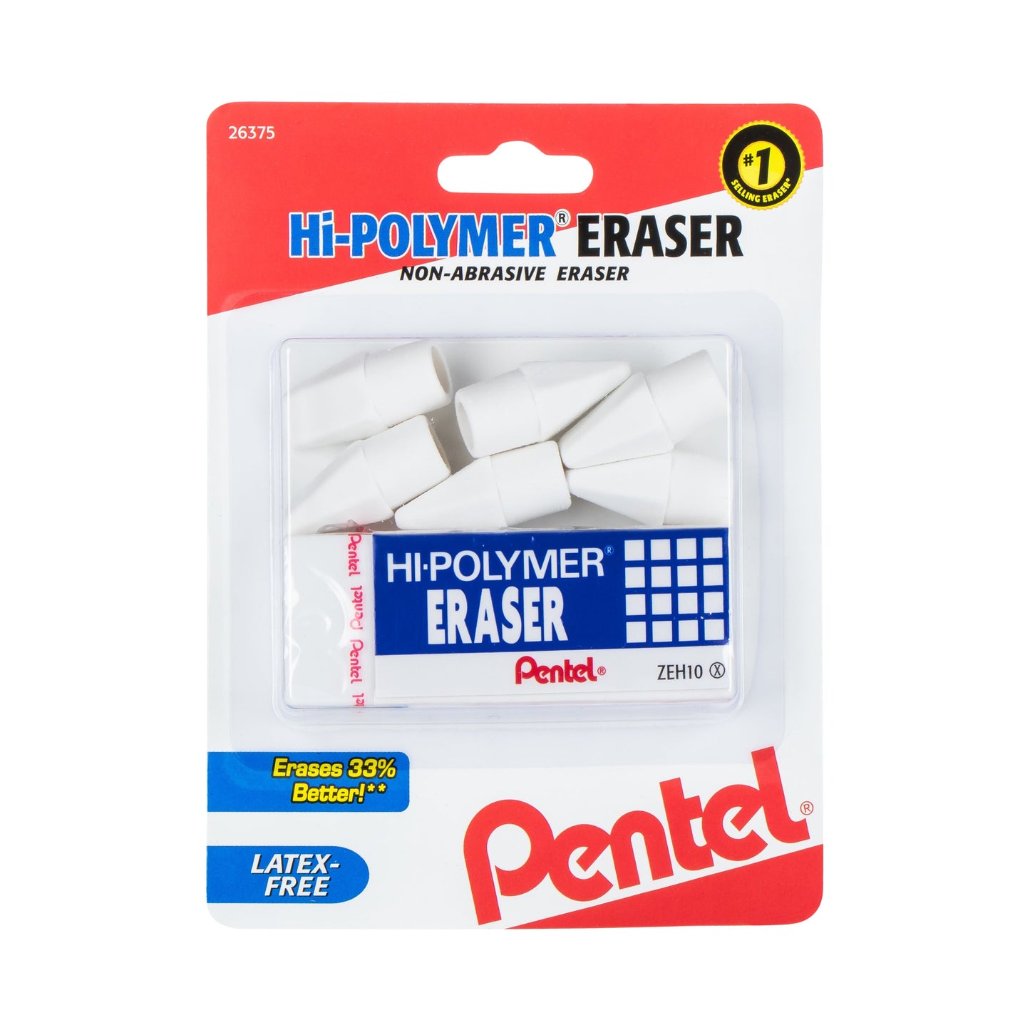 Hi-Polymer Eraser White Assorted Pack (1-large block, 6-caps), 7-Pk (ZEH0210BP7)