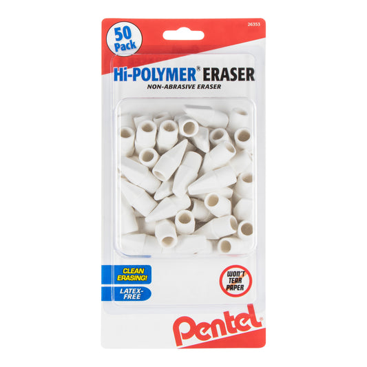 Hi-Polymer Cap Erasers, White 50-Pk (ZEH02BP50)
