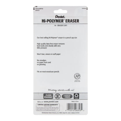 Hi-Polymer Cap Erasers, White 50-Pk (ZEH02BP50)