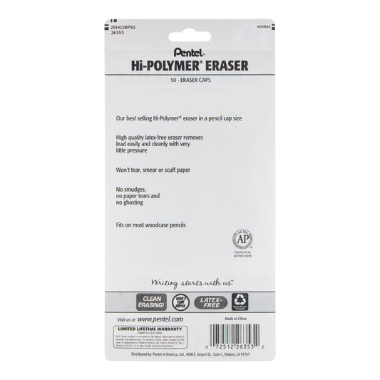 Hi-Polymer Cap Erasers, White 50-Pk (ZEH02BP50)